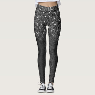 Schwarz-weiße Imitate Glitzern rustikales Holz Leggings
