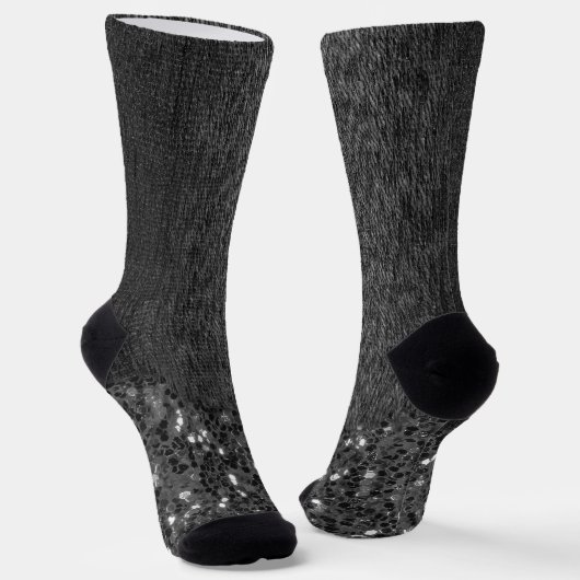 Schwarz-weiße Imitate Glitzern rustikales Holz Socken (Gewinkelt)