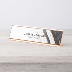 Schwarz-weiße Imitate Goldfolie Schreibtischnamensplakette