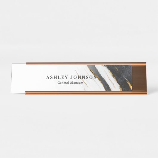 Schwarz-weiße Imitate Goldfolie Schreibtischnamensplakette (Vorderseite )