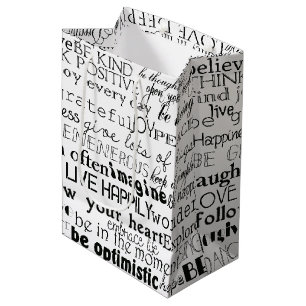 Schwarz-weiße Inspirationsworte Weihnachten Mittlere Geschenktüte
