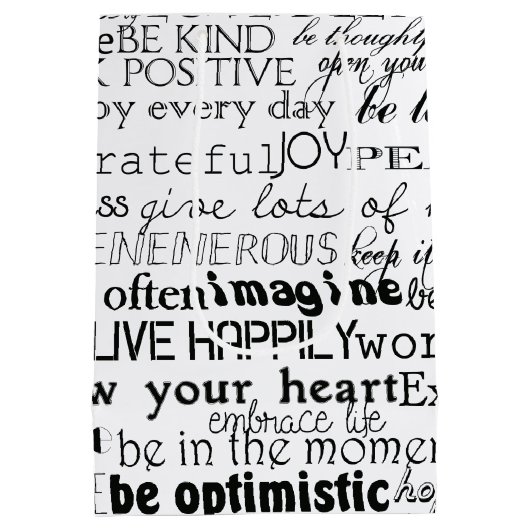 Schwarz-weiße Inspirationsworte Weihnachten Mittlere Geschenktüte (Rückseite)