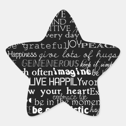 Schwarz-weiße Inspirationsworte Weihnachten Stern-Aufkleber (Vorderseite)
