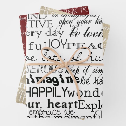 Schwarz-weiße Inspirationswörter Geschenkpapier Set (Beispiel)