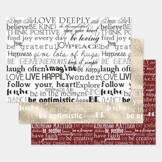 Schwarz-weiße Inspirationswörter Geschenkpapier Set (Set)