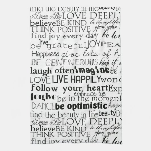 Schwarz-weiße Inspirationswörter Geschirrtuch (Vertikal)