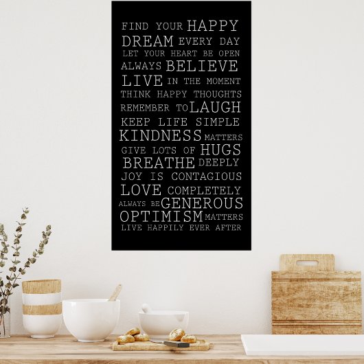 Schwarz-weiße Inspirationswörter Poster (Küche)