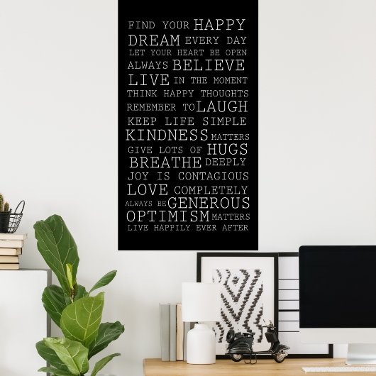 Schwarz-weiße Inspirationswörter Poster (Heimbüro)