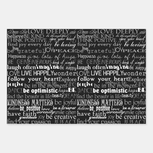 Schwarz-weiße inspirierende Wörter Geschenkpapier Set (Vorderseite 3)