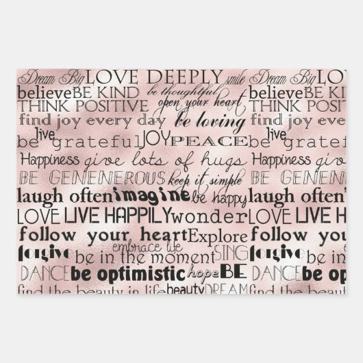 Schwarz-weiße inspirierende Wörter Geschenkpapier Set (Vorderseite 2)