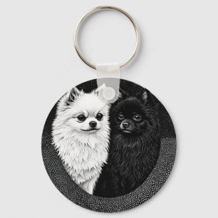 Schwarz-weiße japanische Spitz-Hunde Schlüsselanhänger