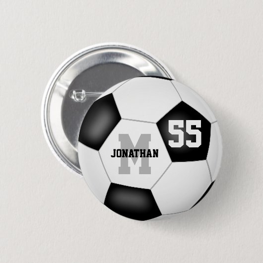 Schwarz-weiße Jungen Mädchen Fußball personalisier Button (Vorne & Hinten)
