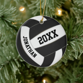 Schwarz-weiße Jungs, die Volleyball spielen Keramik Ornament