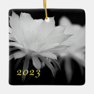 Schwarz-weiße Kaktusblüte Keramikornament