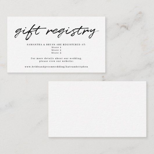 Schwarz-weiße Kalligrafie-Geschenkregister Begleitkarte (Vorne/Hinten)