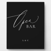 Schwarz-weiße Kalligrafie Hochzeit OFFENE Bar-Zeic Fotoplatte (Vorderseite)