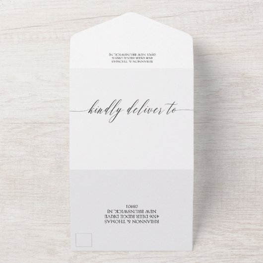 Schwarz-weiße Kalligrafie Hochzeit QR-UAWG All In One Einladung (Außenbereich)