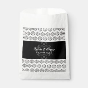 Schwarz-weiße Kalligrafie Vintage-Damask-Hochzeit Geschenktütchen