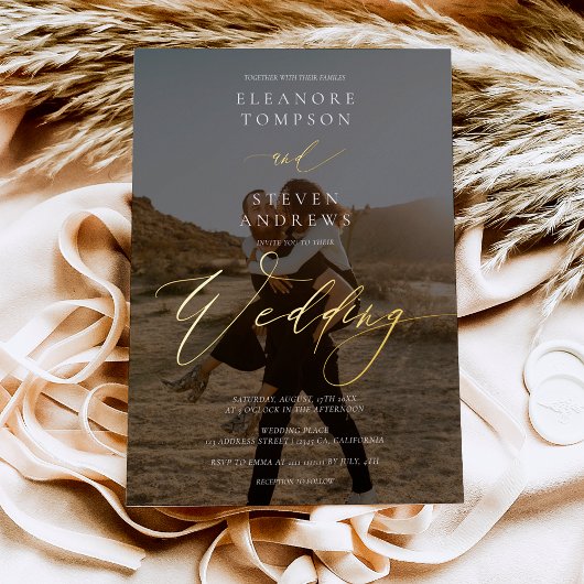 Schwarz-weiße Kalligraphie 2 Foto Minimalistische  Folieneinladung