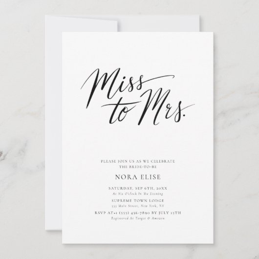 Schwarz-weiße Kalligraphie - Frau Brautparty Einladung (Vorderseite)