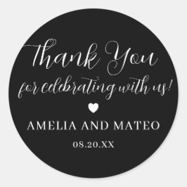 Schwarz-weiße kalligraphische Hochzeit Vielen Dank Runder Aufkleber