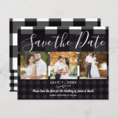 Schwarz-weiße Karierte Karo Foto Save the Date (Vorne/Hinten)