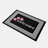 Schwarz-weiße Karierte Karos Blumen Fußmatte (Schrägansicht)