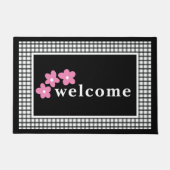 Schwarz-weiße Karierte Karos Blumen Fußmatte (Vorderseite)
