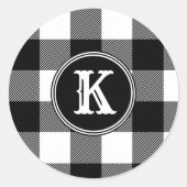 Schwarz-weiße Karierte Monogramm Runder Aufkleber (Vorderseite)