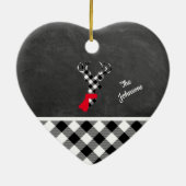 Schwarz-weiße Karierte Rentierkabine Personalisier Keramik Ornament (Hinten)