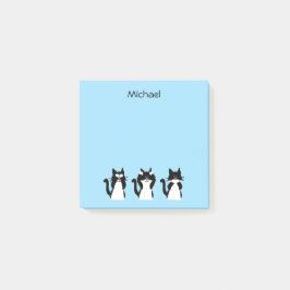 Schwarz-weiße Katzen Drei weiße Kätzchen Blau Post-it Klebezettel