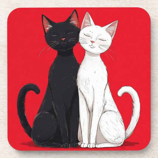 Schwarz-weiße Katzen Getränkeuntersetzer (Vorderseite)