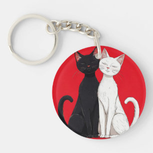 Schwarz-weiße Katzen Schlüsselanhänger