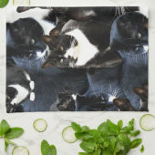 Schwarz-weiße Katzen-Verrücktheit Küchentuch (Gefaltet)