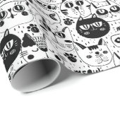 Schwarz-weiße Katzen zeigen Muster Geschenkpapier (Rolleneckpunkt)