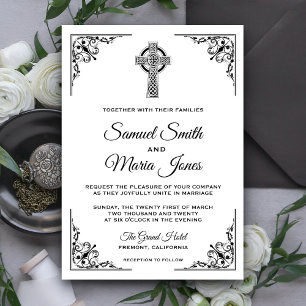 Schwarz-weiße keltische Kreuz-Hochzeitseinladung Einladung