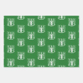 Schwarz-weiße Kerzenmuster in Weihnachtsgrün Geschenkpapier Set (Vorderseite 2)