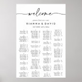 Schwarz-weiße Klassische Alphabetische Sitzkarte Poster (Vorne)