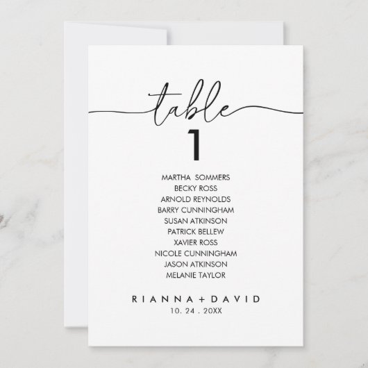 Schwarz-weiße Klassische Tischnummer 1 Sitzkarte (Vorderseite)