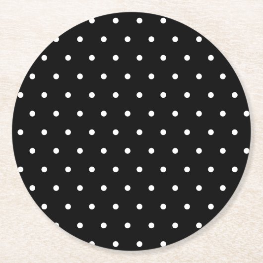 Schwarz-weiße kleine Polka-Punkte Runder Pappuntersetzer (Vorderseite)