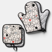 Schwarz-weiße Korallenzirkel, Punkte Ofenhandschuh & Topflappen-Set (Vorderseite/Rückseite)