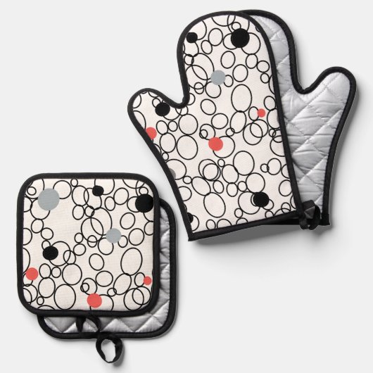 Schwarz-weiße Korallenzirkel, Punkte Ofenhandschuh & Topflappen-Set (Vorderseite/Rückseite)