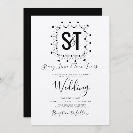 Schwarz-weiße Kraft für Hearts Einladung (Vorne/Hinten)