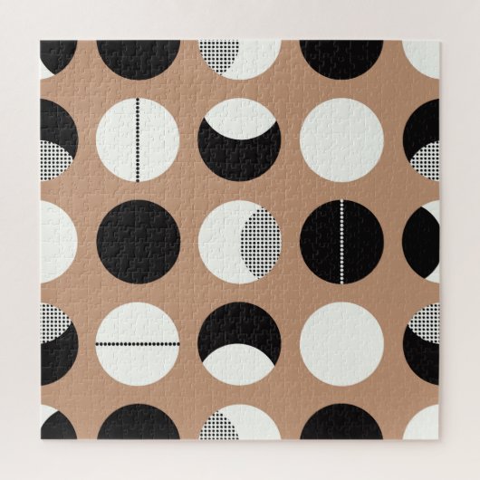Schwarz, weiße Kreise, brauner Hintergrund. Puzzle (Vertikal)