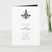 Schwarz-weiße Kronleuchter-Hochzeitserklärung Programm (Vorderseite)