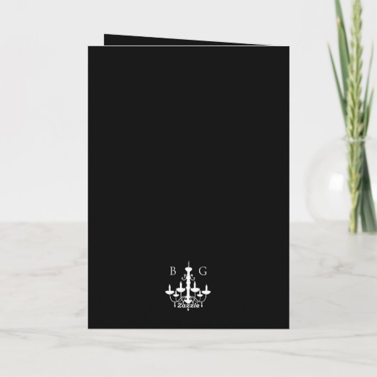 Schwarz-weiße Kronleuchter-Hochzeitserklärung Programm (Rückseite)