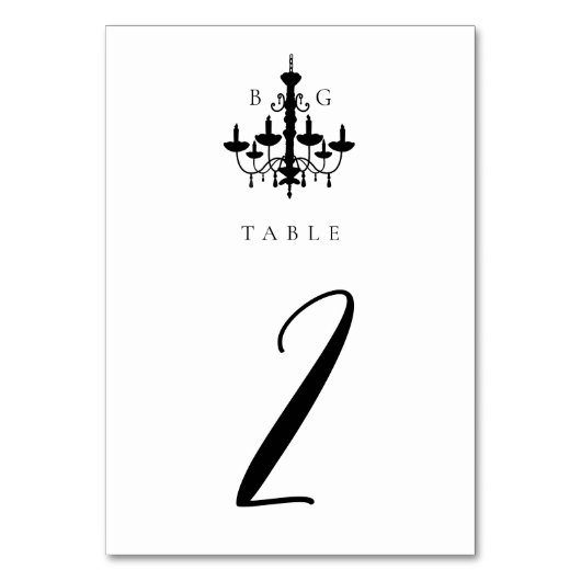 Schwarz-weiße Kronleuchter-Hochzeitstabelle Tischnummer (Rückseite)