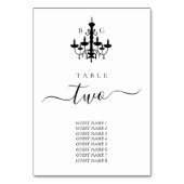 Schwarz-weiße Kronleuchter-Hochzeitstabelle Tischnummer (Rückseite)