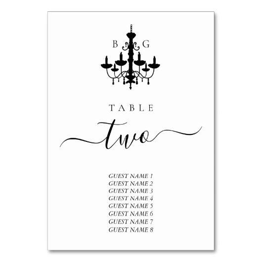 Schwarz-weiße Kronleuchter-Hochzeitstabelle Tischnummer (Rückseite)