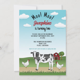 Schwarz Weiße Kuh Und Hühner Bauernhof Geburtstag Einladung
